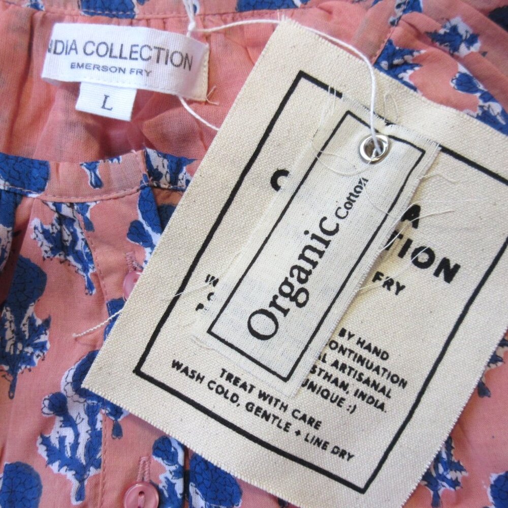 NWT Emerson Fry India Collection Frances Blouse in Apple Blue Little Marigolds L - Picture 4 of 6
